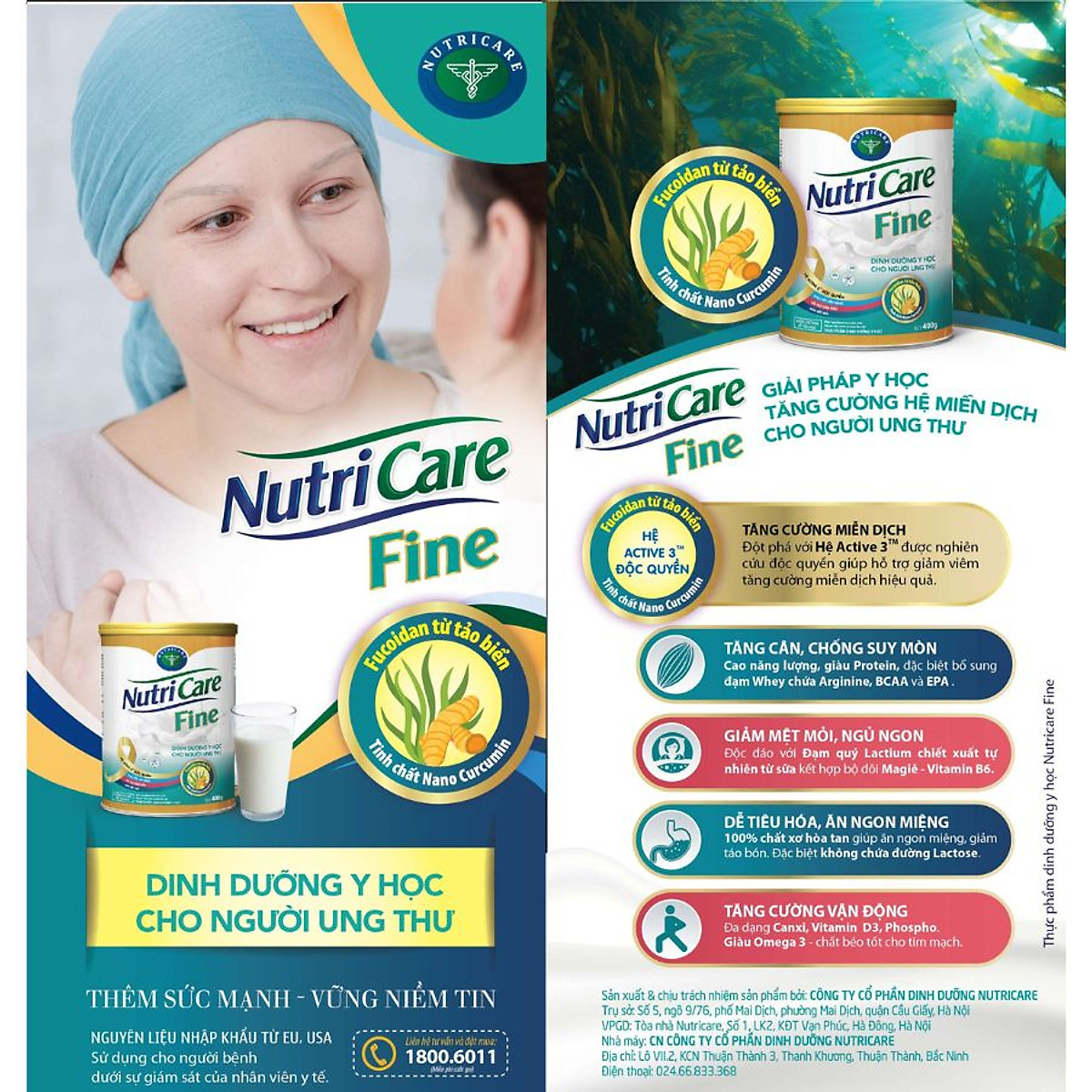 Sữa bột Nutricare Fine dinh dưỡng y học tăng cường miễn dịch cho bệnh nhân ung thư (900g)