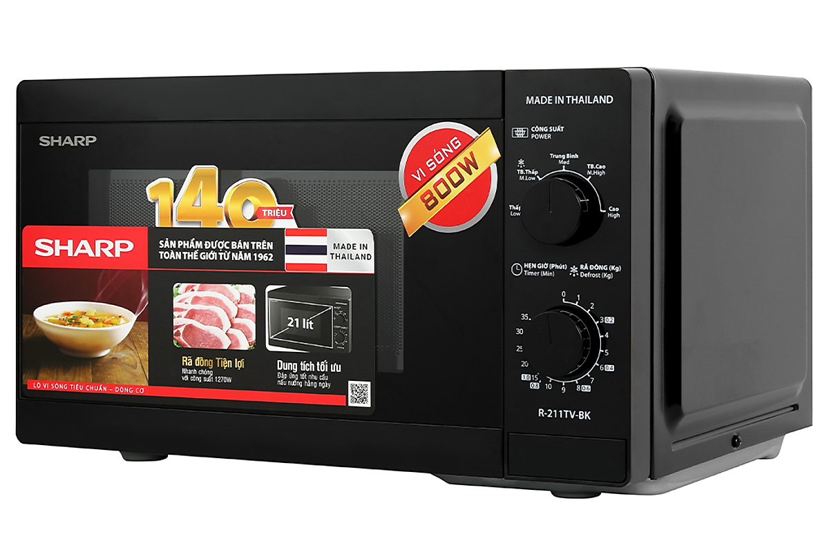 Lò vi sóng cơ không nướng Sharp R-211TV-BK 21 lít - Hàng chính hãng - Bảo hành 12 tháng