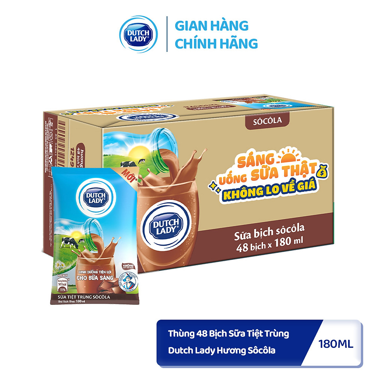 Thùng 48 Bịch Sữa Tươi Tiệt Trùng Dutch Lady Cô Gái Hà Lan Hương Socola 180ml