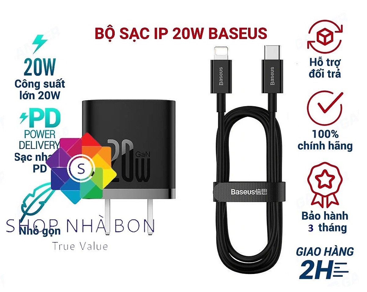 Bộ Cốc sạc và Cáp sạc nhanh Baseus Super Si PD 20W CCCJGCC for iPhone 12 (Hàng chính hãng)