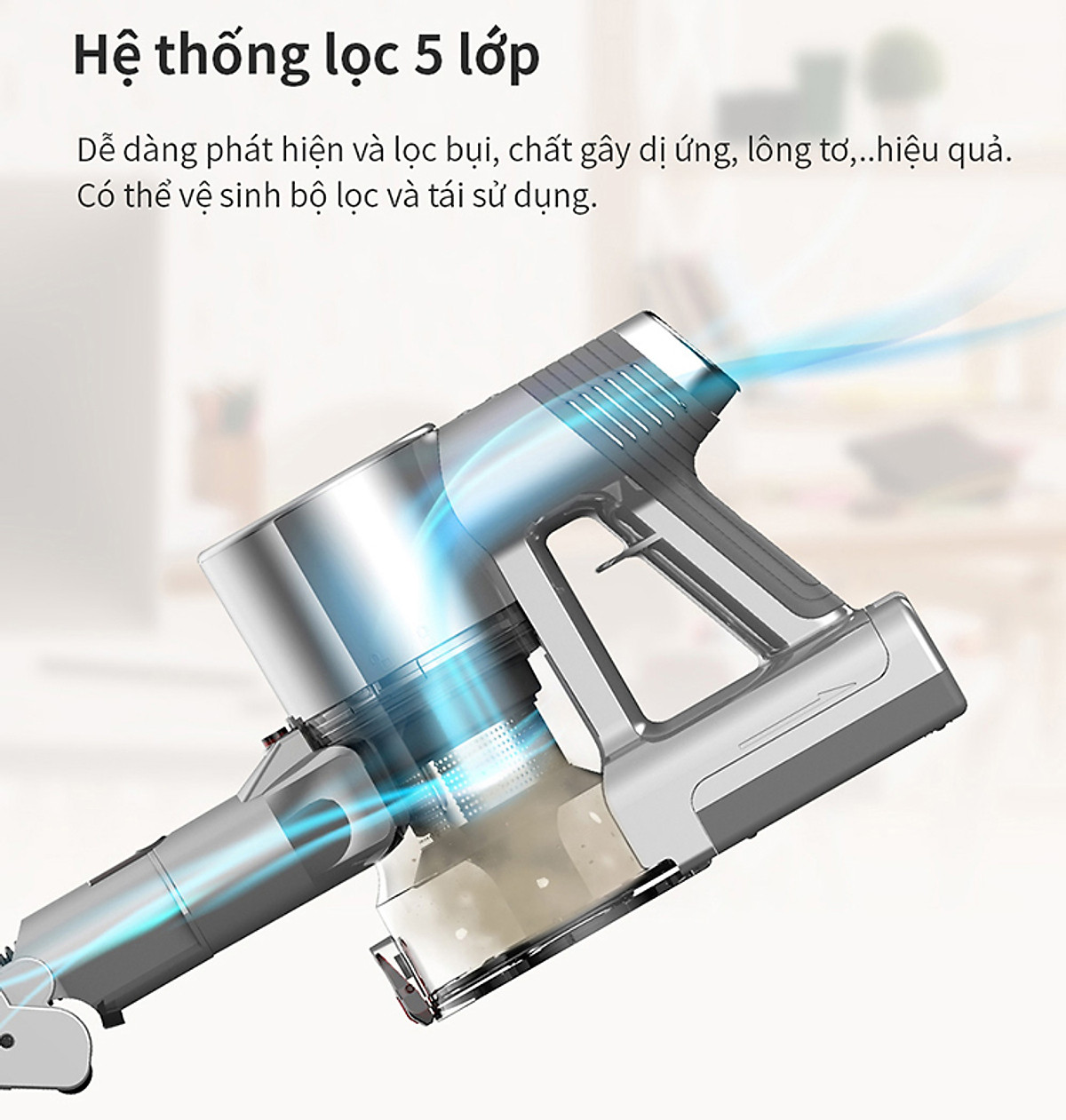 Máy hút bụi không dây Lock&lock ENV356GRY đa năng cầm tay 3 trong 1 (lau sàn, hút bụi, hút bụi giường nệm), động cơ BLDC (350W) - Hàng chính hãng
