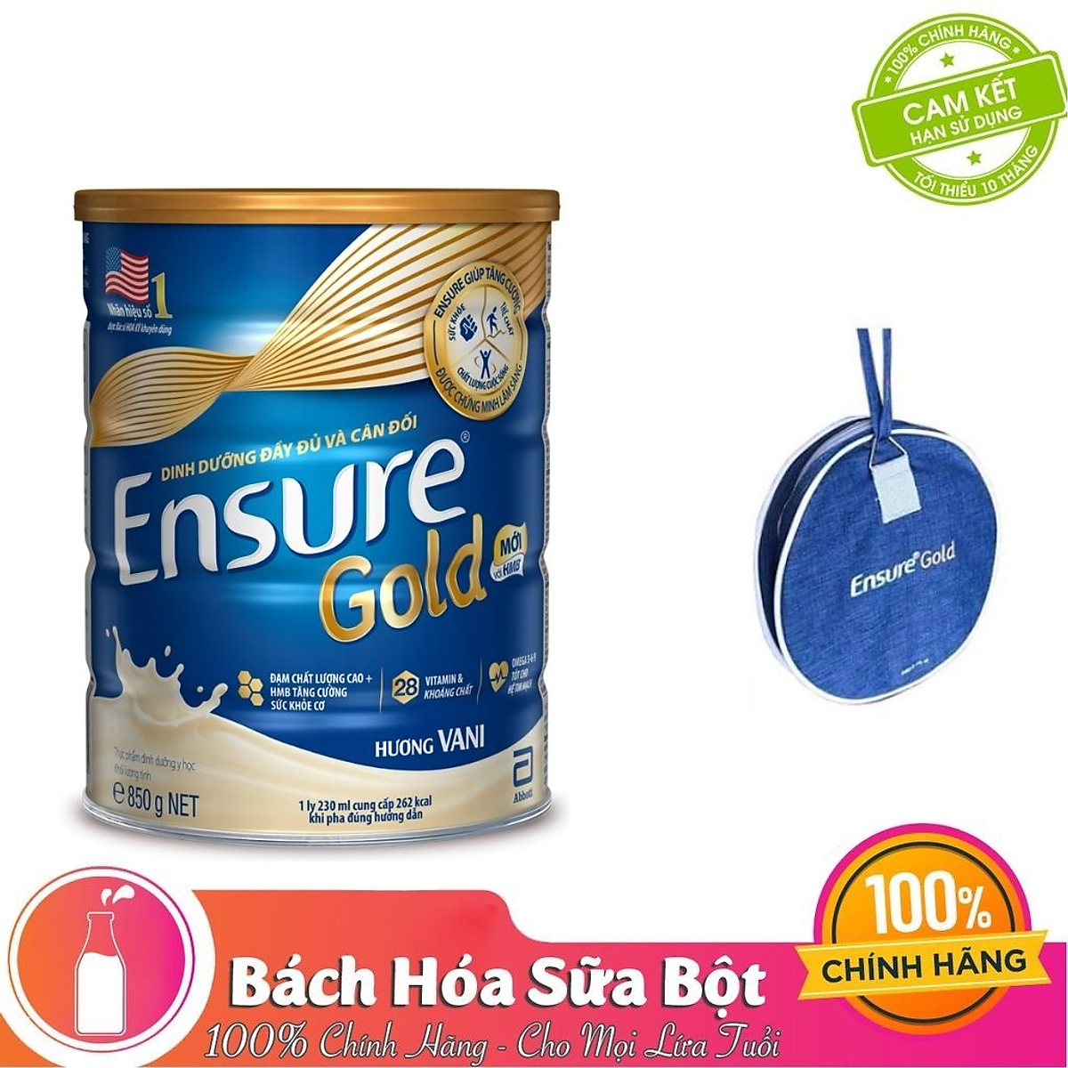 Sữa Bột Abbott Ensure Gold Hương Vani (850g) - Tặng túi trống Ensure