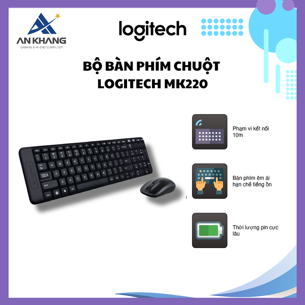 Combo chuột và bàn phím không dây Logitech MK220 - Hàng chính hãng