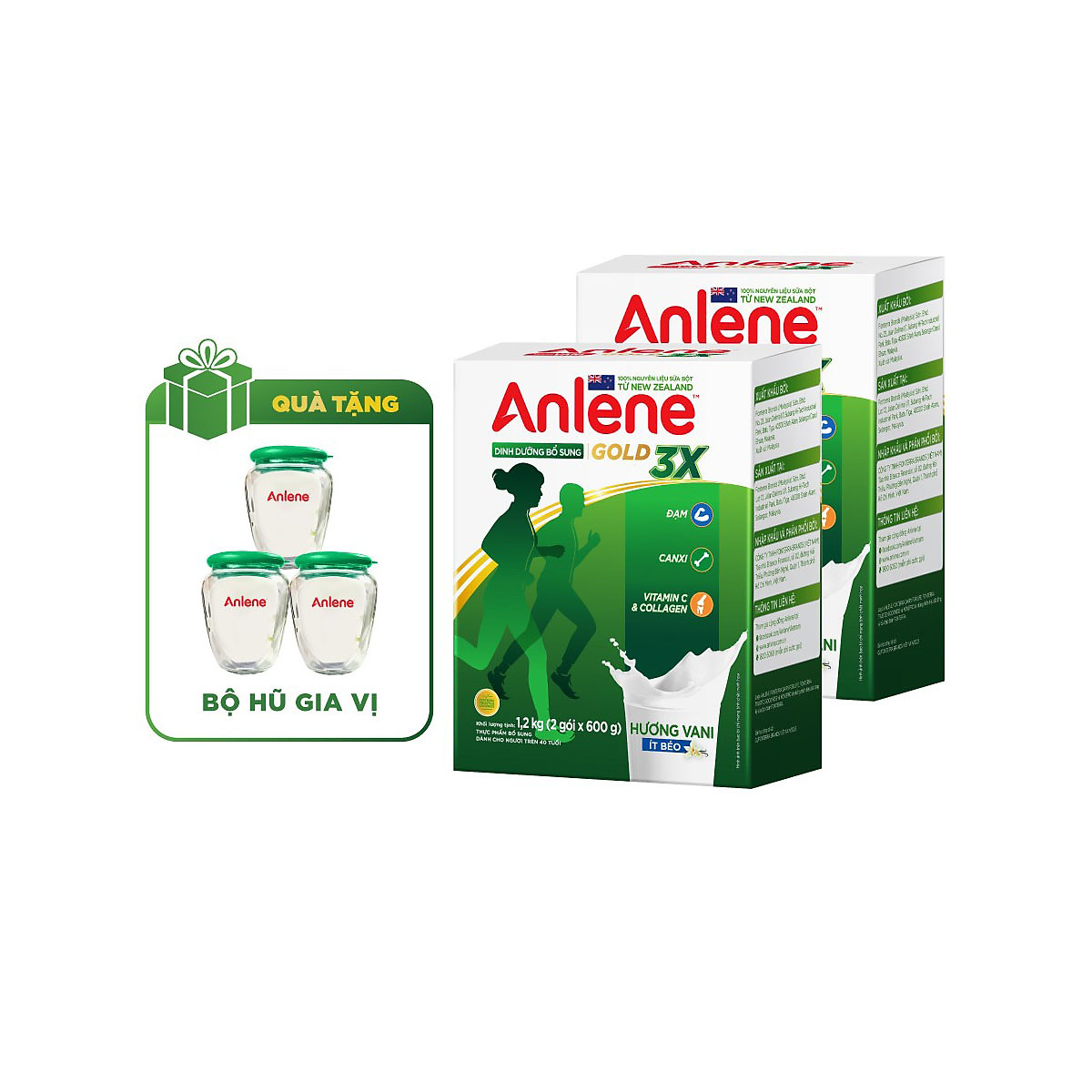 Combo 02 Sữa Bột Anlene Gold 3X Hương Vanilla (Hộp giấy 1200g) - Tặng hũ gia vị