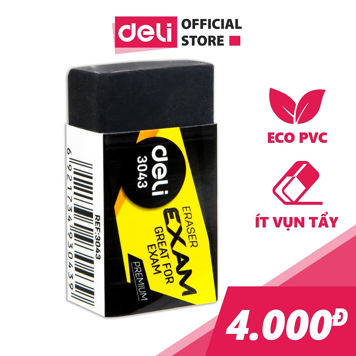 Gôm Tẩy Chì 2B / 4B Deli Màu Đen Tẩy Sạch Ít Vụn Tẩy Nhỏ Gọn - Phù Hợp Học Sinh, Sinh Viên, Văn Phòng Vẽ Thi Trắc Nghiệm