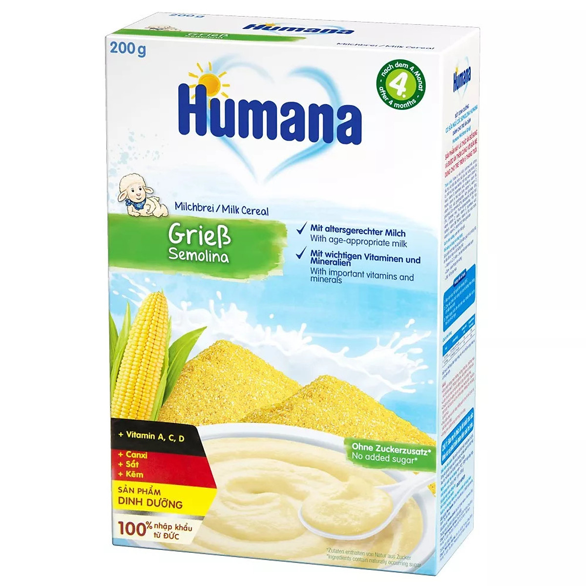 Bột ăn dặm dinh dưỡng Humana lúa mì Semolina và sữa MILK CEREAL SEMOLINA - Nhập khẩu 100% từ Đức.