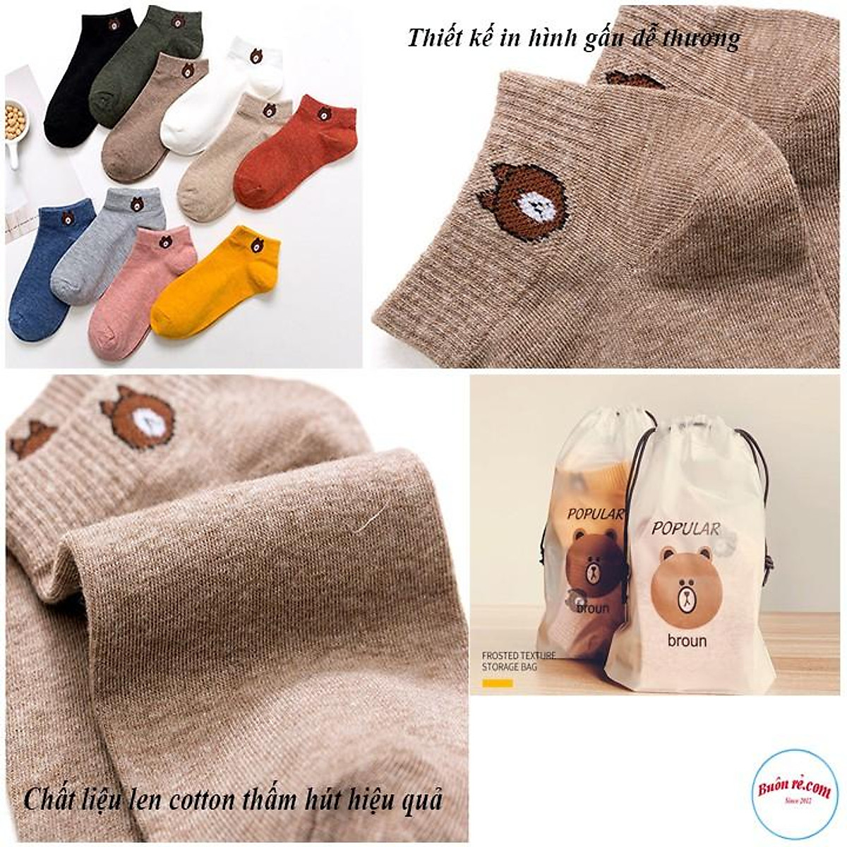 Set 10 Tất Gấu Brown Nữ Cổ Ngắn Free Size 00925