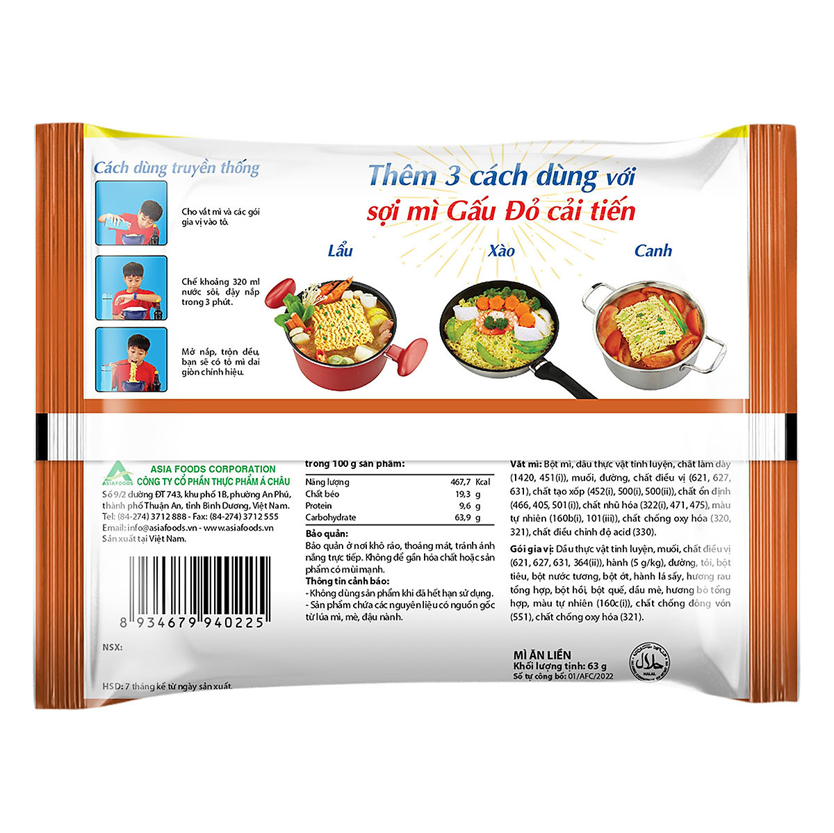 Thùng 30 Gói Mì Gấu Đỏ Bò Bít Tết 63g
