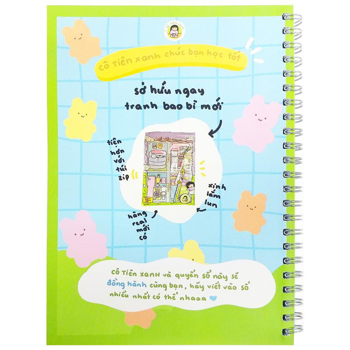 Sổ Tay Lò Xo A5 Kẻ Ô Vuông 100 Trang 100gsm - Cô Tiên Xanh - Cửa Hàng Bánh Kẹo