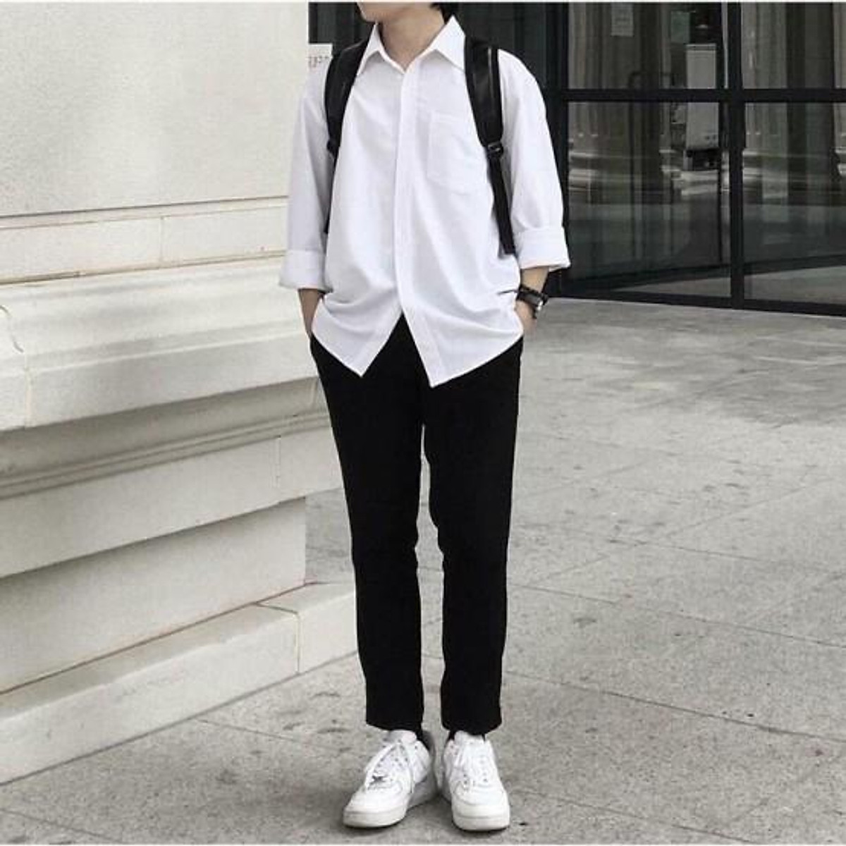 Mua ÁO SƠ MI NAM TRẮNG TRƠN BASIC UNISEX - ÁO SƠ MI NAM TÚI NGỰC FORM RỘNG DÀI TAY Mua Áo Sơ Mi Nam Trắng Trơn Basic Unisex - Áo Sơ Mi Nam Túi Ngực Form Rộng Dài Tay