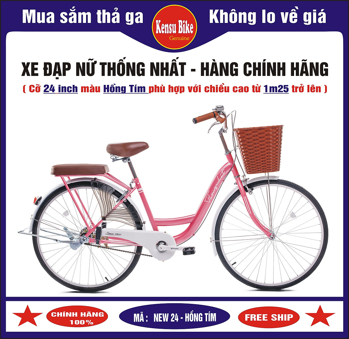 xe đạp nữ mini Thống Nhất New 24 inch - hàng chính hãng
