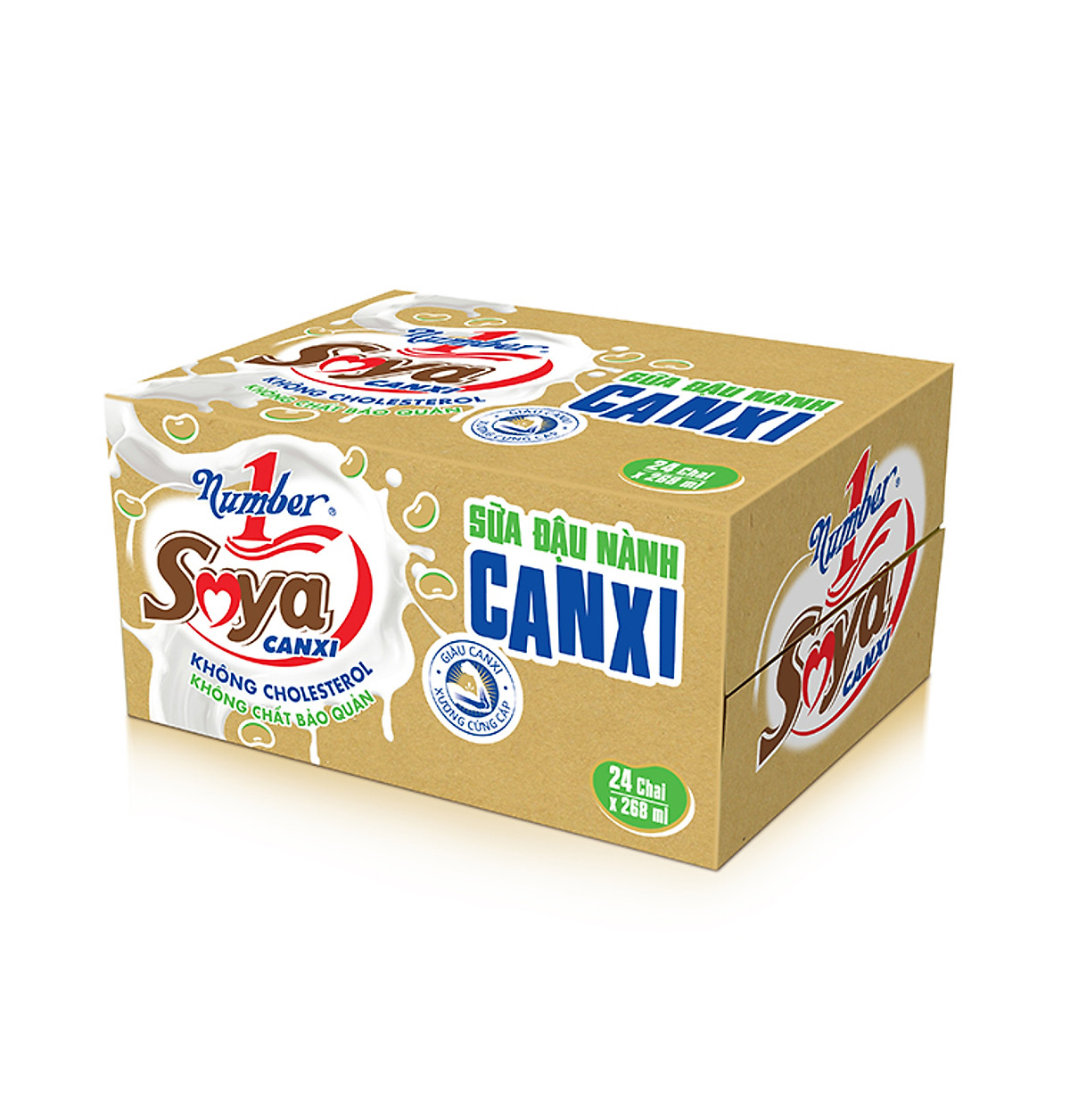 Thùng 24 chai Sữa đậu nành Number 1 Soya Canxi chai PET 268 ml