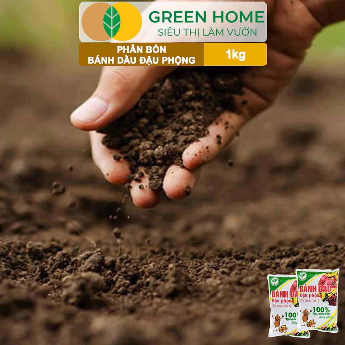 Bánh Dầu Đậu Phộng Greenhome, Bao 1kg, Phân Bón Hữu Cơ Hàm Lượng Đạm Cao, Chuyên Hoa, Rau, Củ, Quả, Kiểng