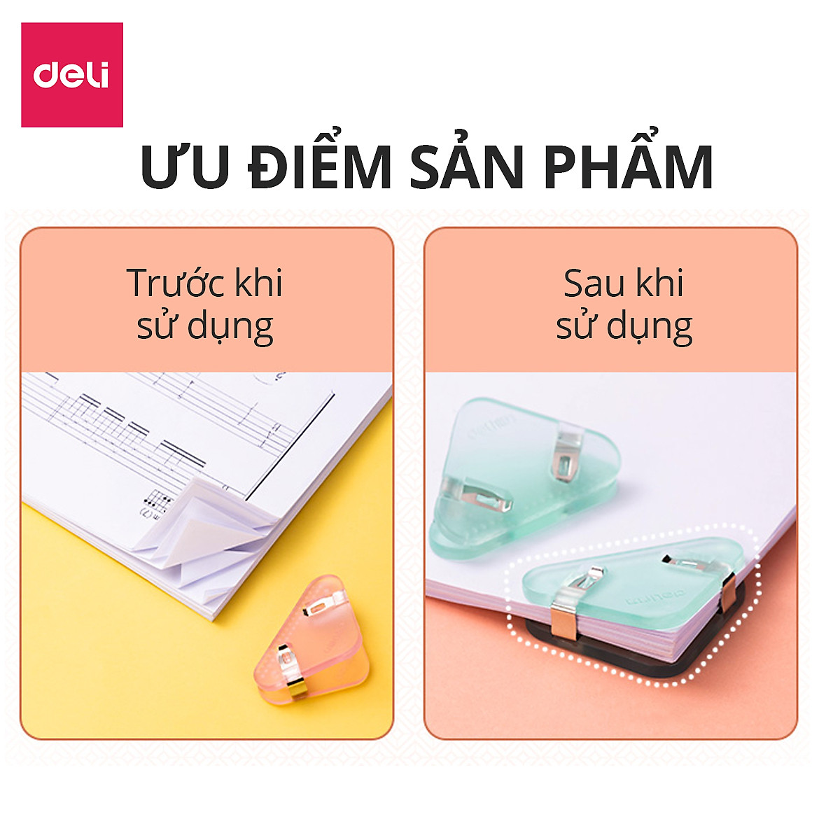 Kẹp tài liệu tam giác kẹp giấy, đánh dấu trang sách, kẹp hồ sơ tài liệu tam giác bằng nhựa Deli thiết kế dễ thương màu pastel - 1 chiếc
