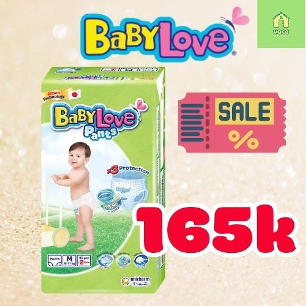 Tã bỉm quần Baby love đủ size M48/L48/XL48/XXL48 miếng