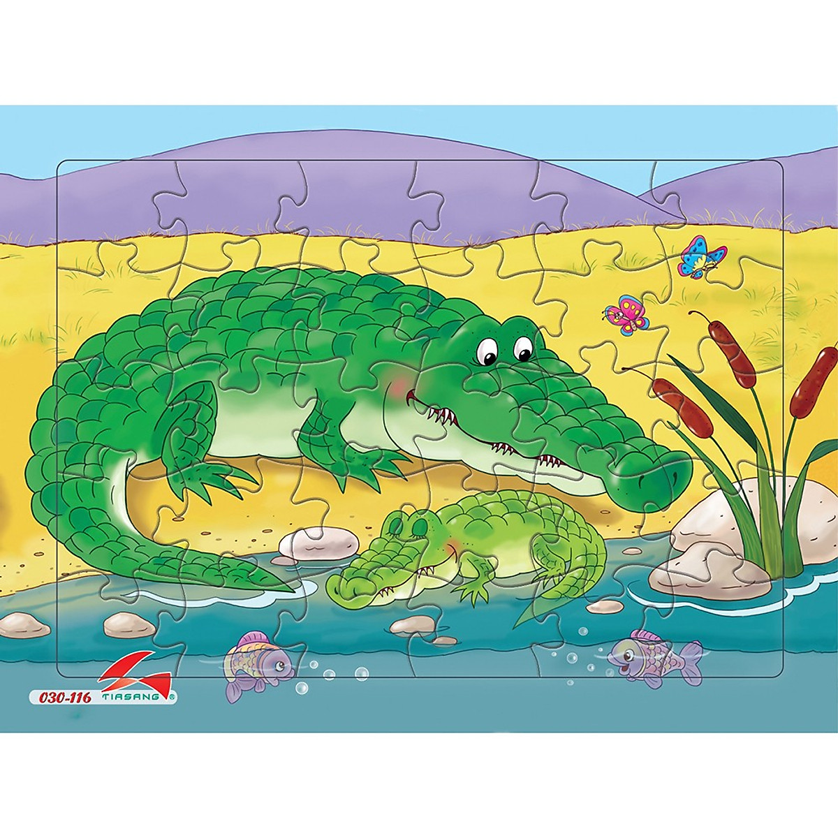 Bộ 2 tranh xếp hình A4, Đàn heo và cá sấu. Tia Sáng Việt Nam. Đồ