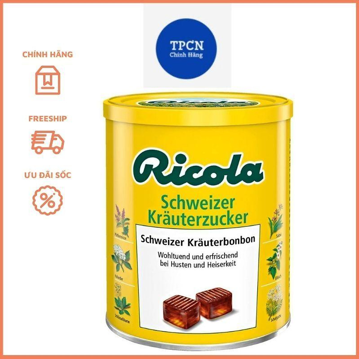 Viên Kẹo Ngậm Ho Ricola Chanh Mật Ong, Kẹo Ngậm Thảo Dược Cho Viêm Họng, Ho, Đau Họng Thơm Miệng Sugar Free, 250G