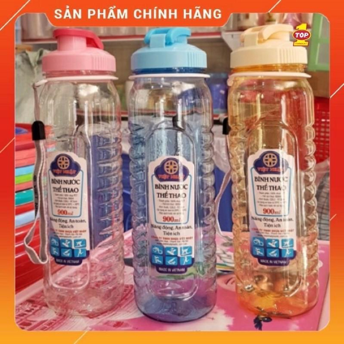 Bình nước học sinh Việt Nhật 750ml Nhựa PET tiêu chuẩn 100 3 màu vàng trắng xanh Tay cầm tiện dụng Lazadavn