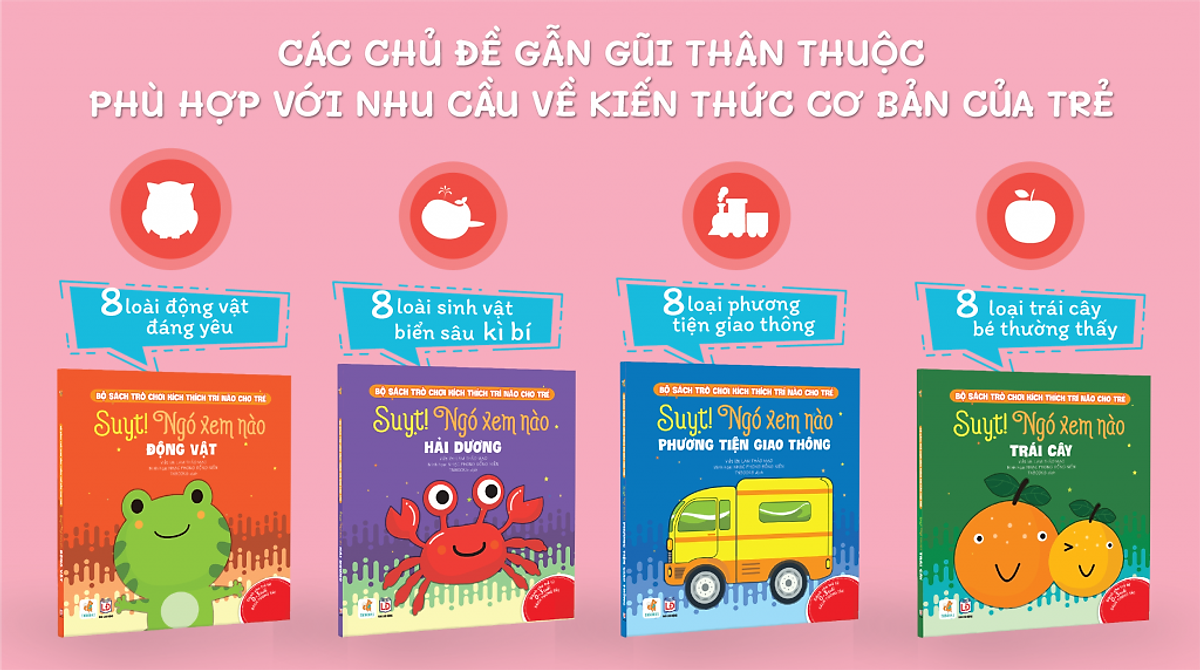 Bộ 4 cuốn Sách Trò Chơi Kích Thích Trí Não Cho Trẻ (Động vật + Hải dương + Trái cây + Phương tiện giao thông)