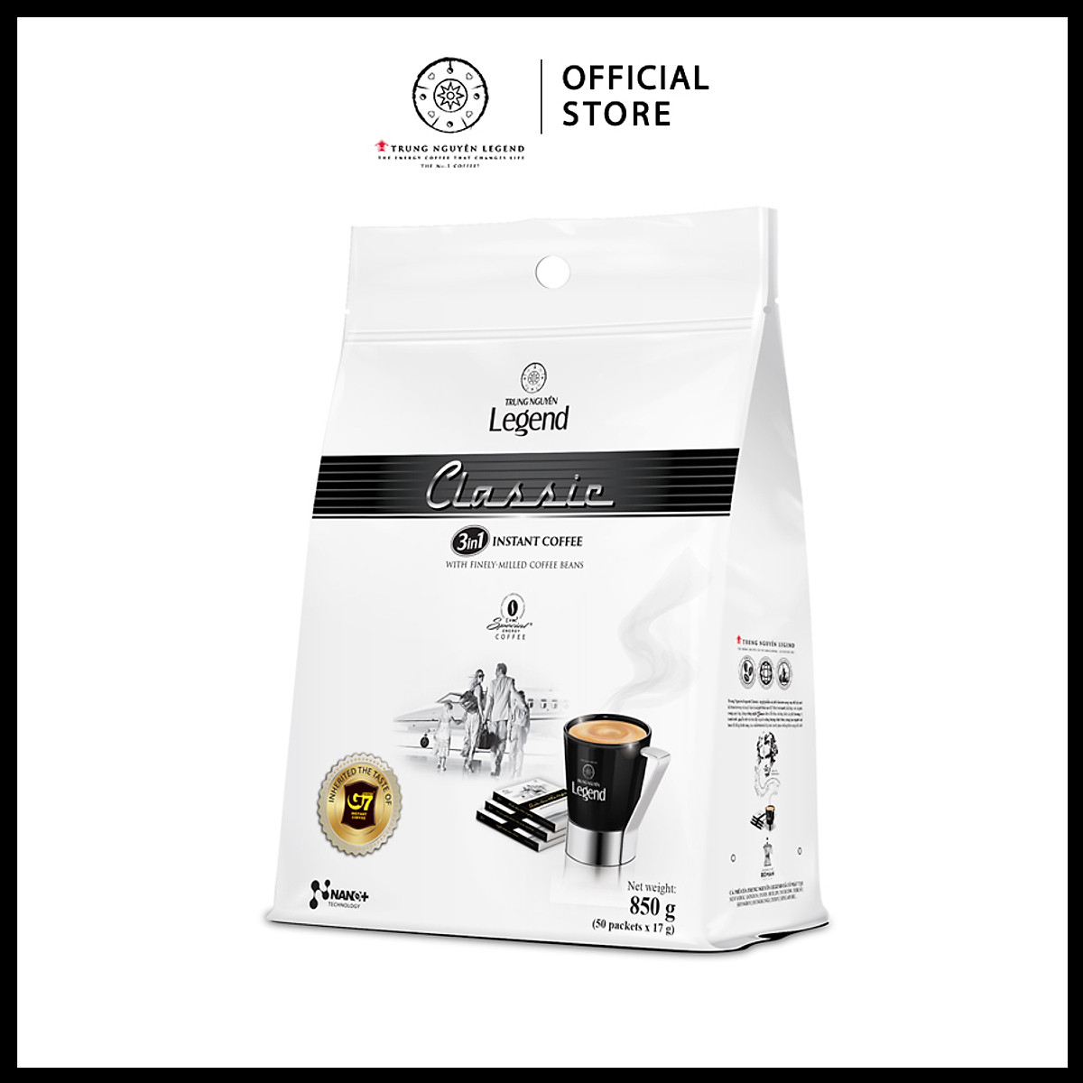 Trung Nguyên Legend - Cà phê hoà tan rang xay 3in1 Classic - Bịch 50 gói x 17gr