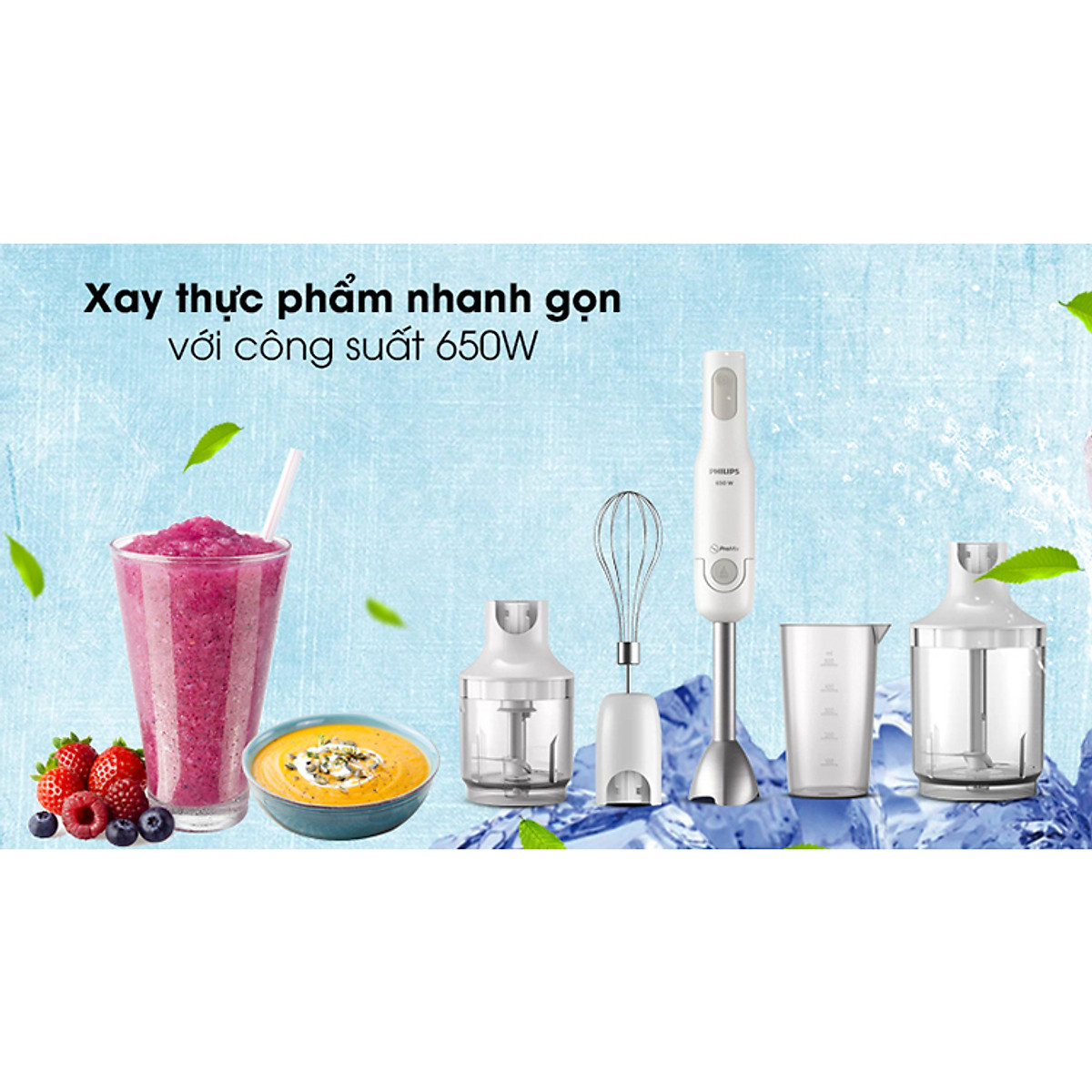 Máy xay sinh tố cầm tay Philips HR2537 (650W) - Hàng chính hãng