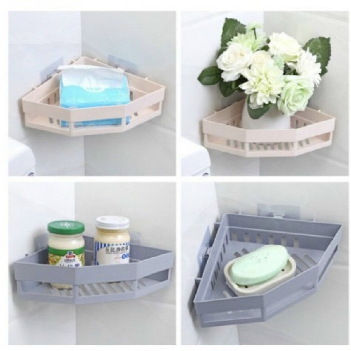 Kệ Góc Tam Giác Nhựa Dán Góc Tường Đa Năng Cho Bếp & Nhà Tắm Màu Ngẫu Nhiên