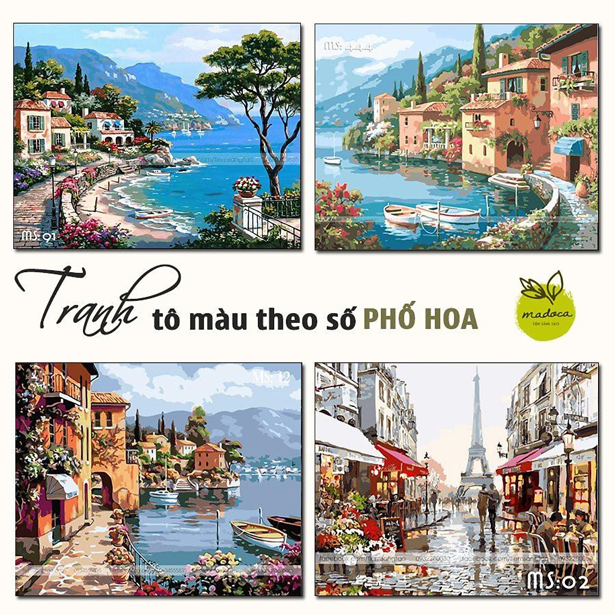 Mua Tranh Sơn Dầu Số Hóa Tự Tô Màu Phố Hoa (Có Khung 40X50Cm)