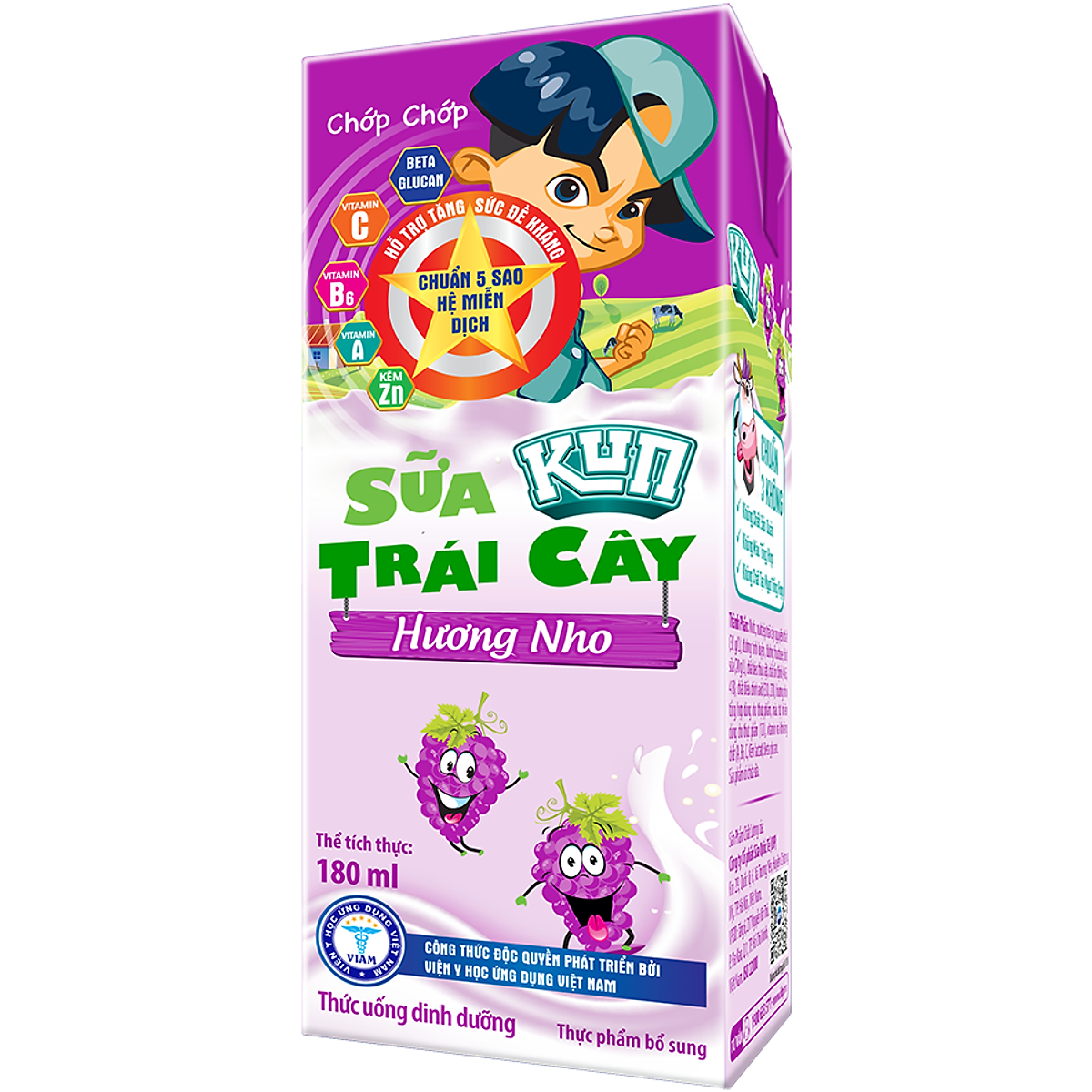 Thùng 48 Hộp Sữa Trái Cây Hương Nho KUN 180ml/hộp(thẻ cào)