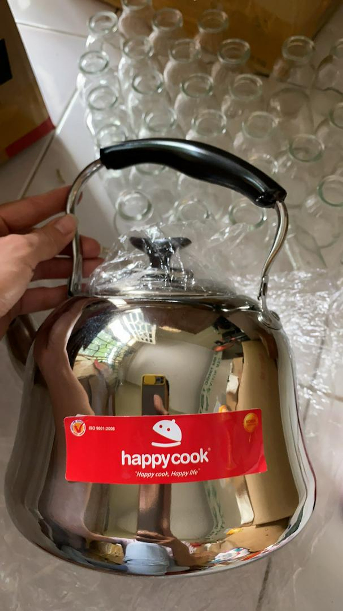 Ấm đun nước inox HappyCook 5L, 3L HGK-300T, HGK-500T, dùng được mọi loại bếp: than, từ, hồng ngoại, gas, cồn...