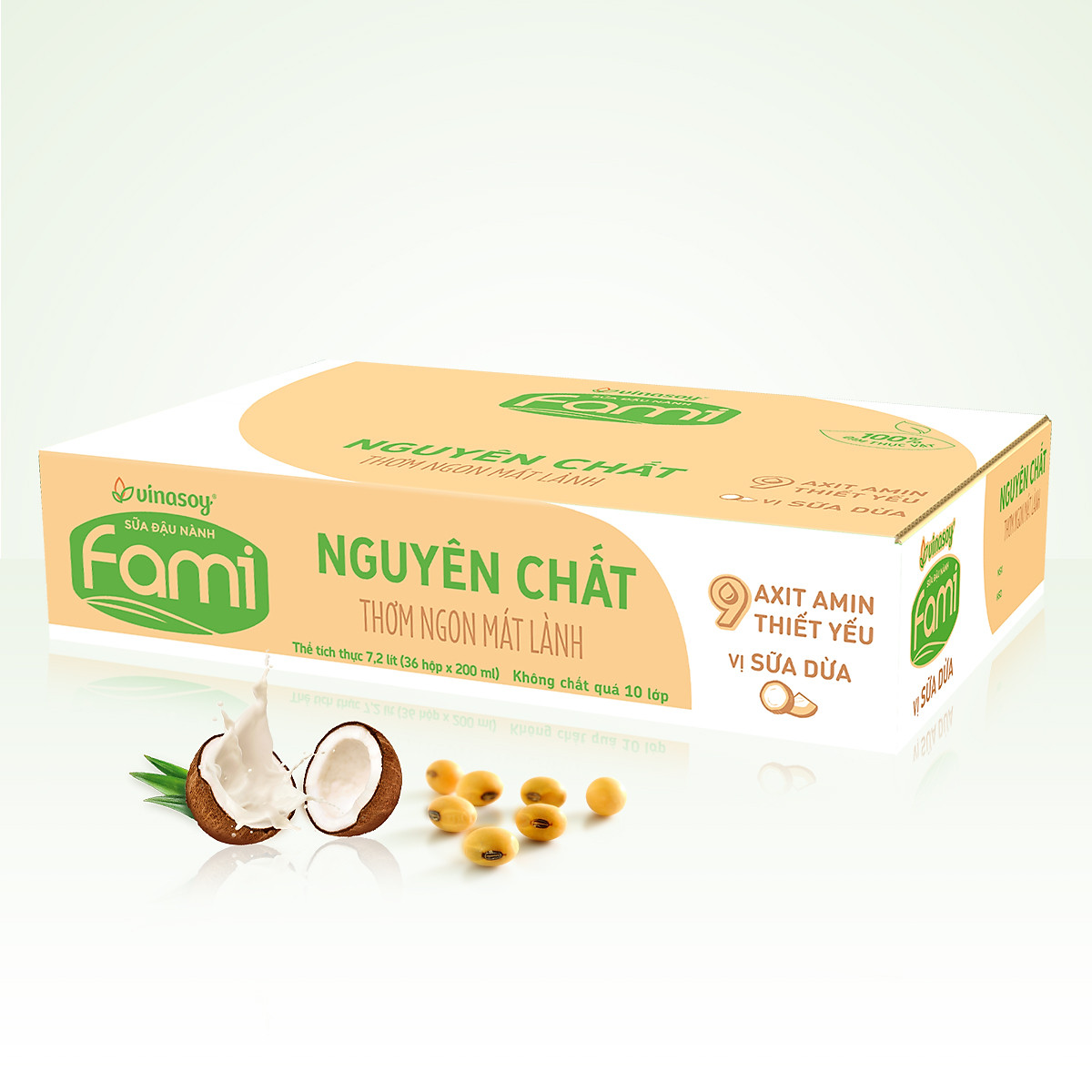 Thùng Sữa Đậu Nành Fami Nguyên Chất Vị Sữa Dừa (200ml x 36 Hộp)
