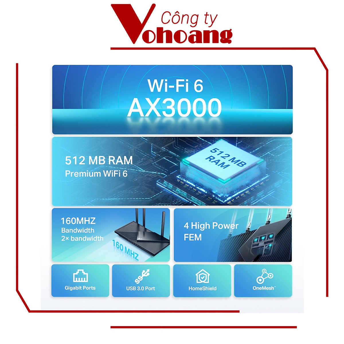 Bộ Phát Wifi TP-Link Archer AX55 Chuẩn Wi-Fi 6 AX3000 - Hàng Chính Hãng