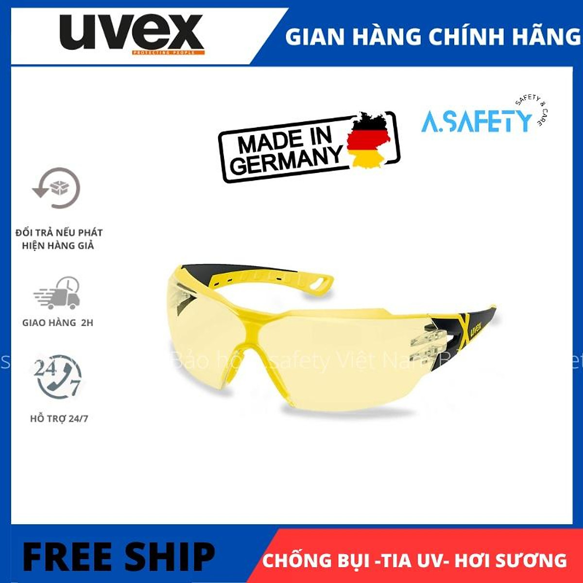 Kính bảo hộ UVEX chống bụi, chống hơi nước, chống tia UV, mắt kính thể thao, thời trang