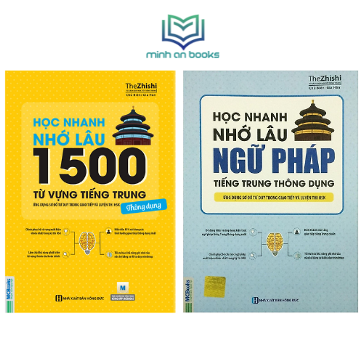 Combo Bộ 2 Cuốn Tự Học Tiếng Trung Cấp Tốc: Học Nhanh Nhớ Lâu 1500 Từ Vựng Tiếng Trung Thông Dụng + Học Nhanh Nhớ Lâu Ngữ Pháp Tiếng Trung Thông Dụng - MinhAnBooks