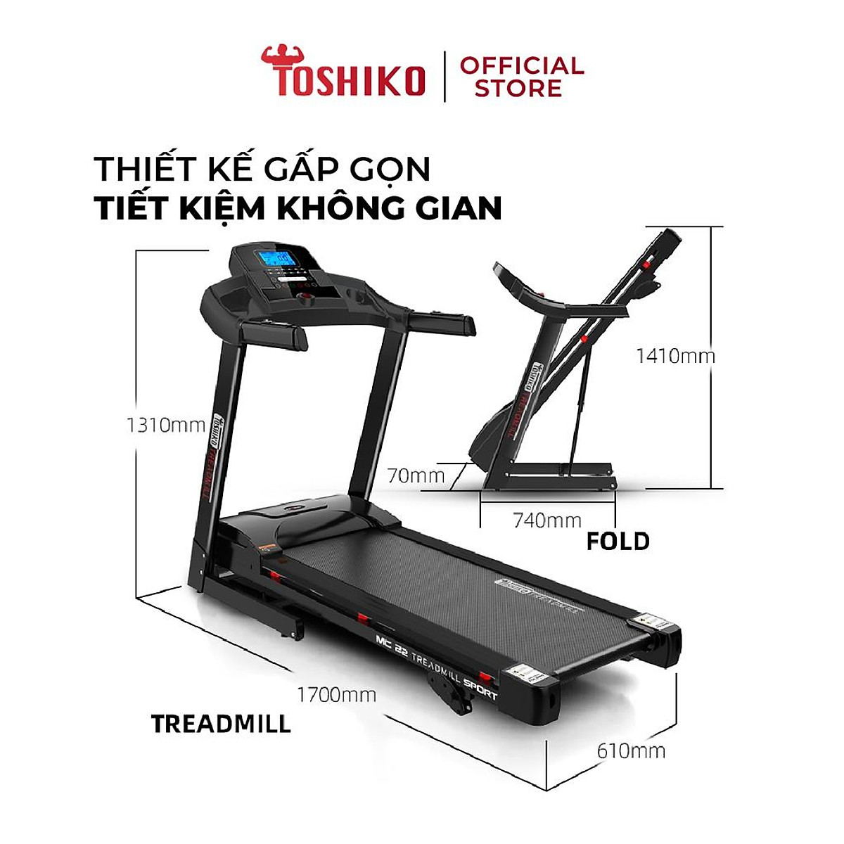 Máy chạy Toshiko MC22 PRO, giúp tăng cơ, giảm mỡ, rèn luyện sức khỏe, bảo hành 3 năm tại nhà