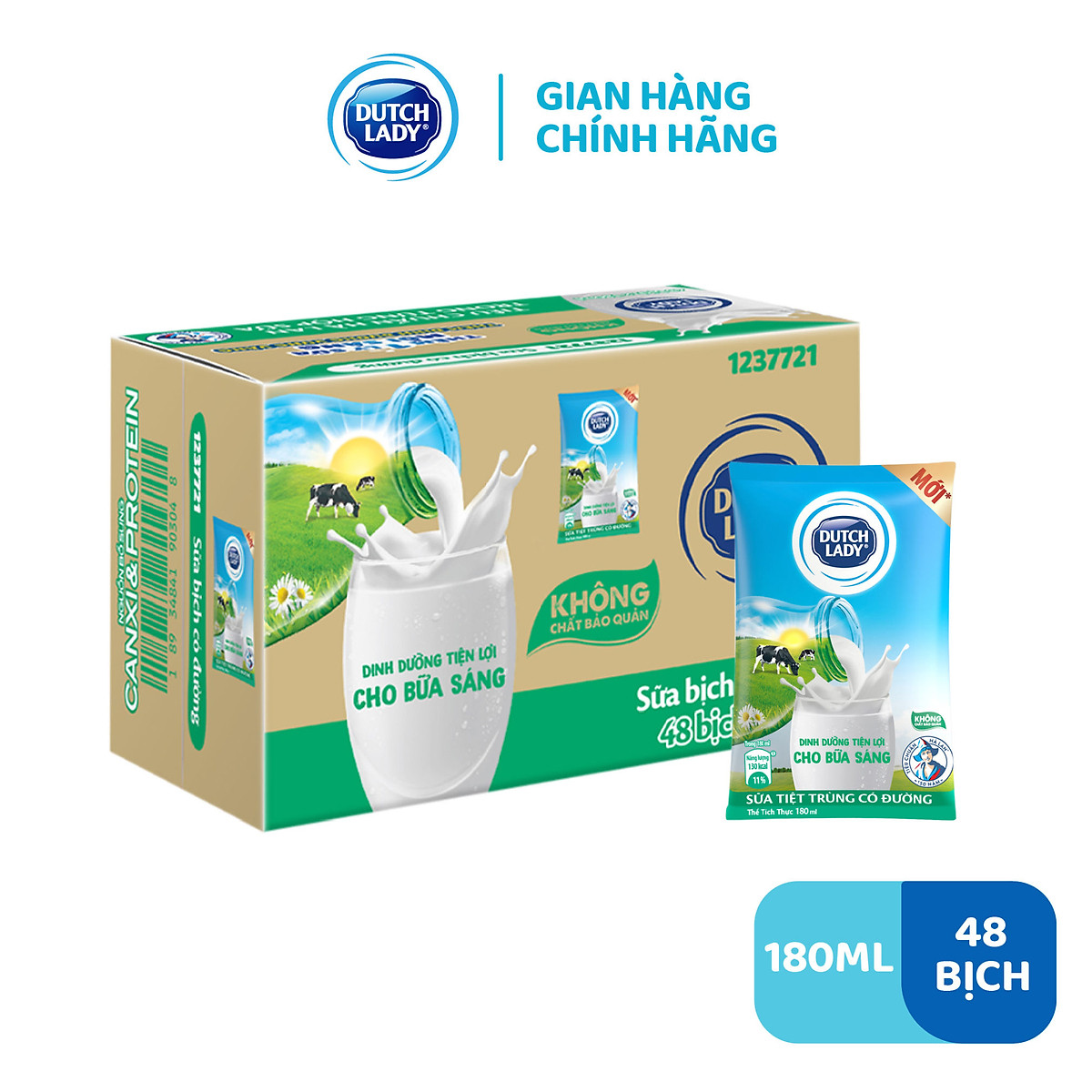 Thùng 48 Bịch Sữa Tiệt Trùng Dutch Lady Cô Gái Hà Lan Có Đường 180ml