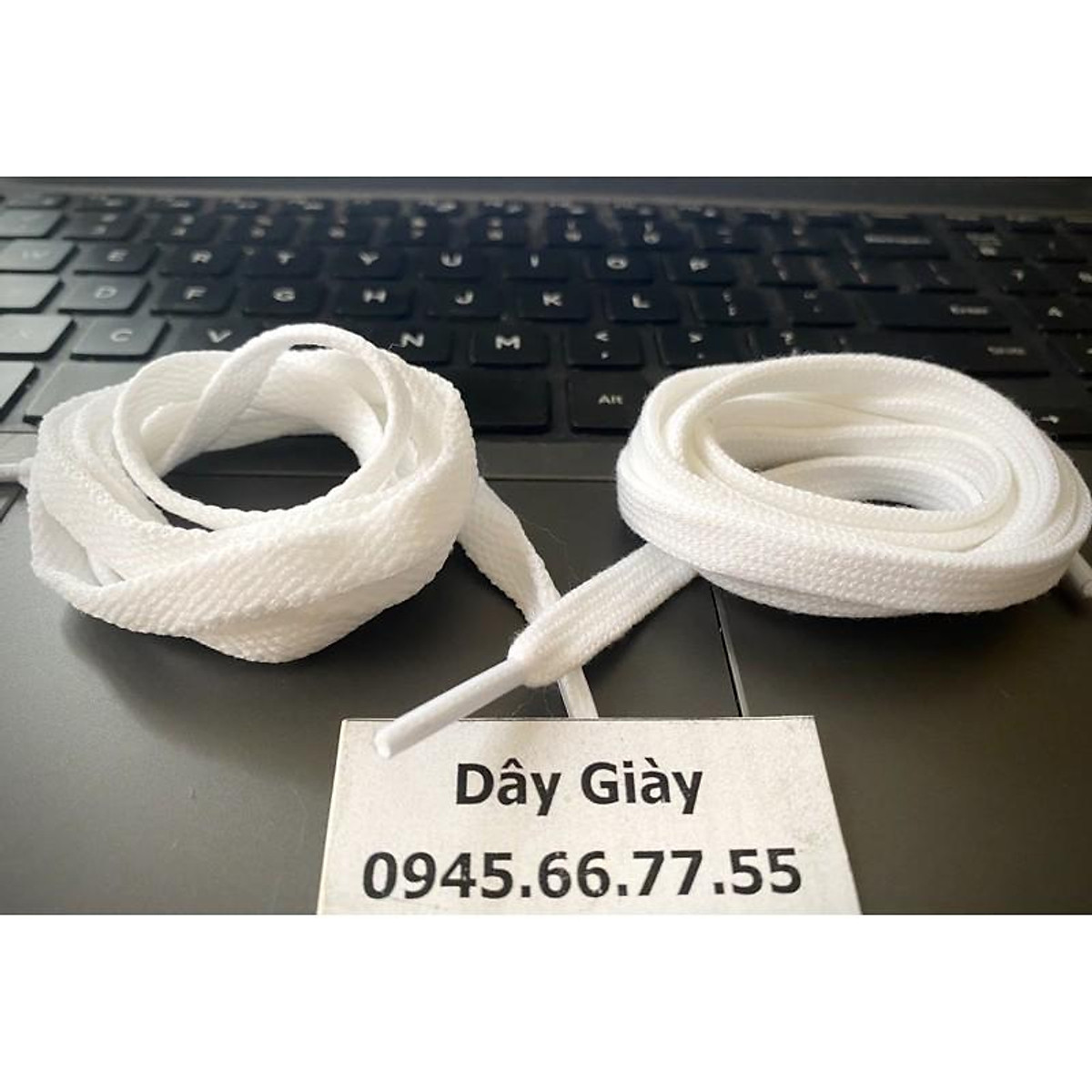 Dây giày màu trắng bản dẹp 1m2
