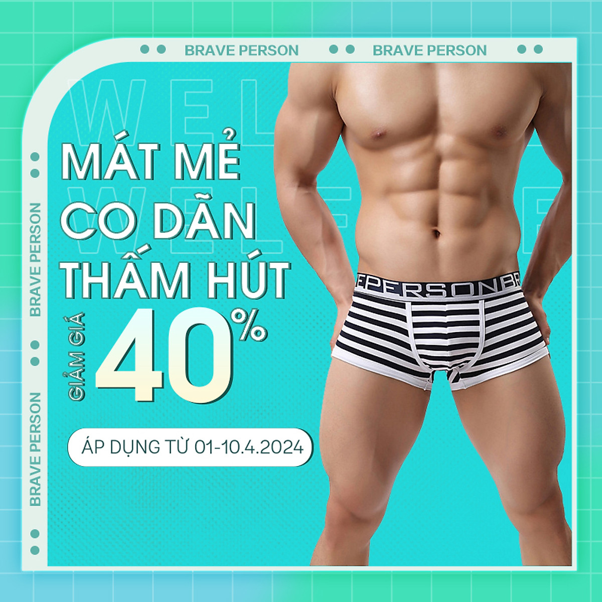 Quần Boxer Nam Sọc Kẻ Brave B1155 - Thiết Kế Dáng Đùi Co Dãn Khô Thoáng Thấm Hút Mồ Hôi - Lựa Chọn Hàng Đầu Cho Phái Nam