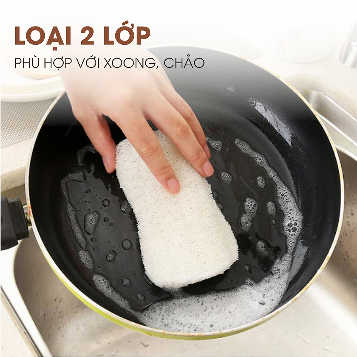 Xơ Mướp Rửa Chén Bát Xoong Nồi Cao Cấp ECODEALS - 100% xơ mướp hữu cơ, kích thước lớn, chỉ may chắc chắn