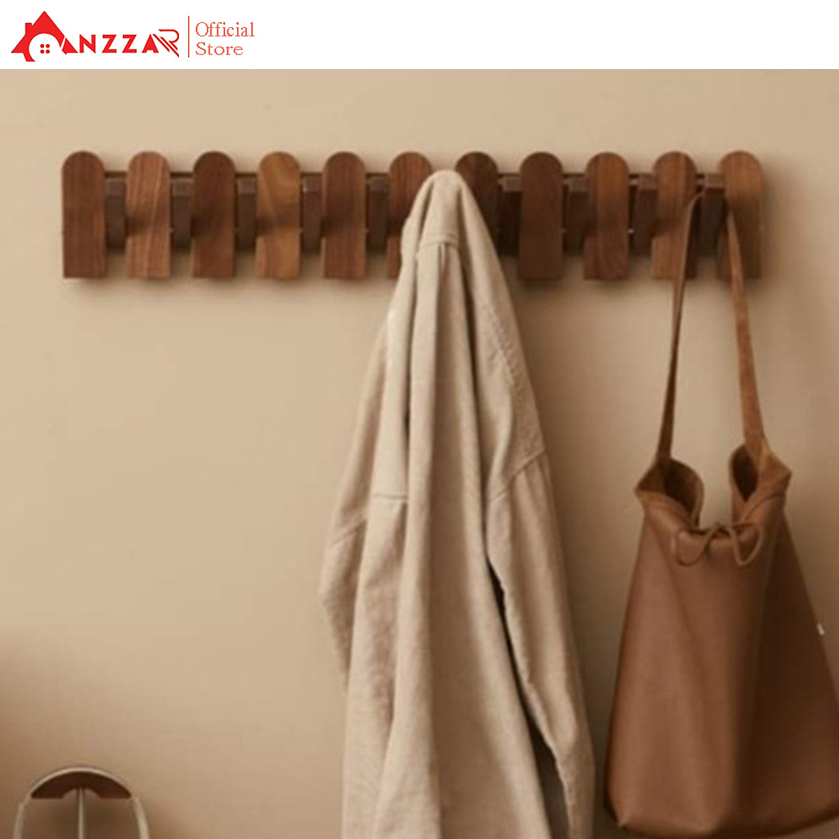 Móc gỗ treo tường Anzzar, móc treo quần áo, phụ kiện, giá gỗ treo quần áo-MT05