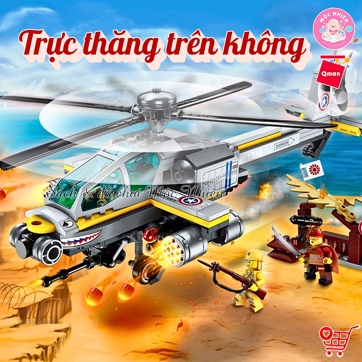 Đồ chơi lắp ráp, xếp hình Qman 1719 - Trực Thăng Trên Không (280 mảnh ghép)