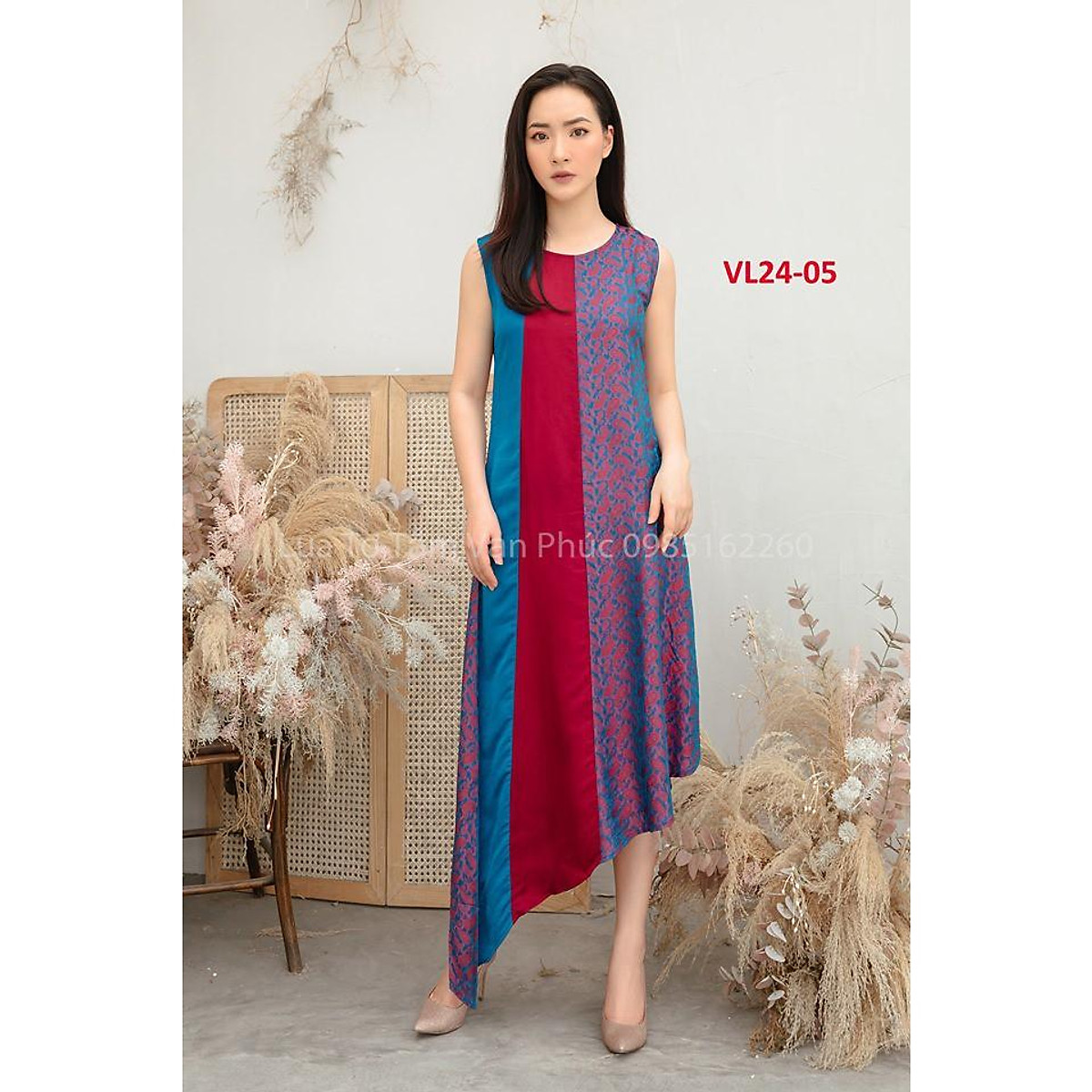 Váy Lụa (phối 3 màu tà xéo)