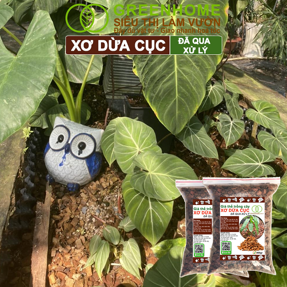Xơ Dừa Cục Greenhome, Bao 400gr, Giá Thể Đã Qua Xử Lý, Size 1-2cm, Viên Đều Đẹp, Sạch Khuẩn, Trồng Kiểng Lá, Lan
