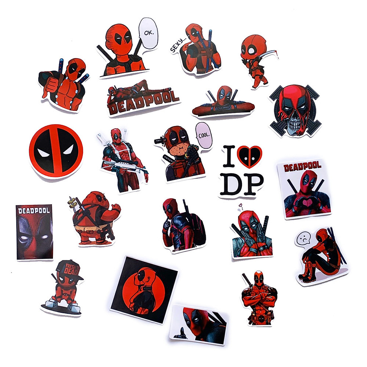 Sticker Deadpool đỏ đen sẽ khiến bạn cười đến té ghế với những câu nói hài hước và sắc bén. Hãy cùng khám phá những sticker độc đáo này và thêm chúng vào bộ sưu tập của mình để khiến cuộc trò chuyện trở nên thú vị hơn.