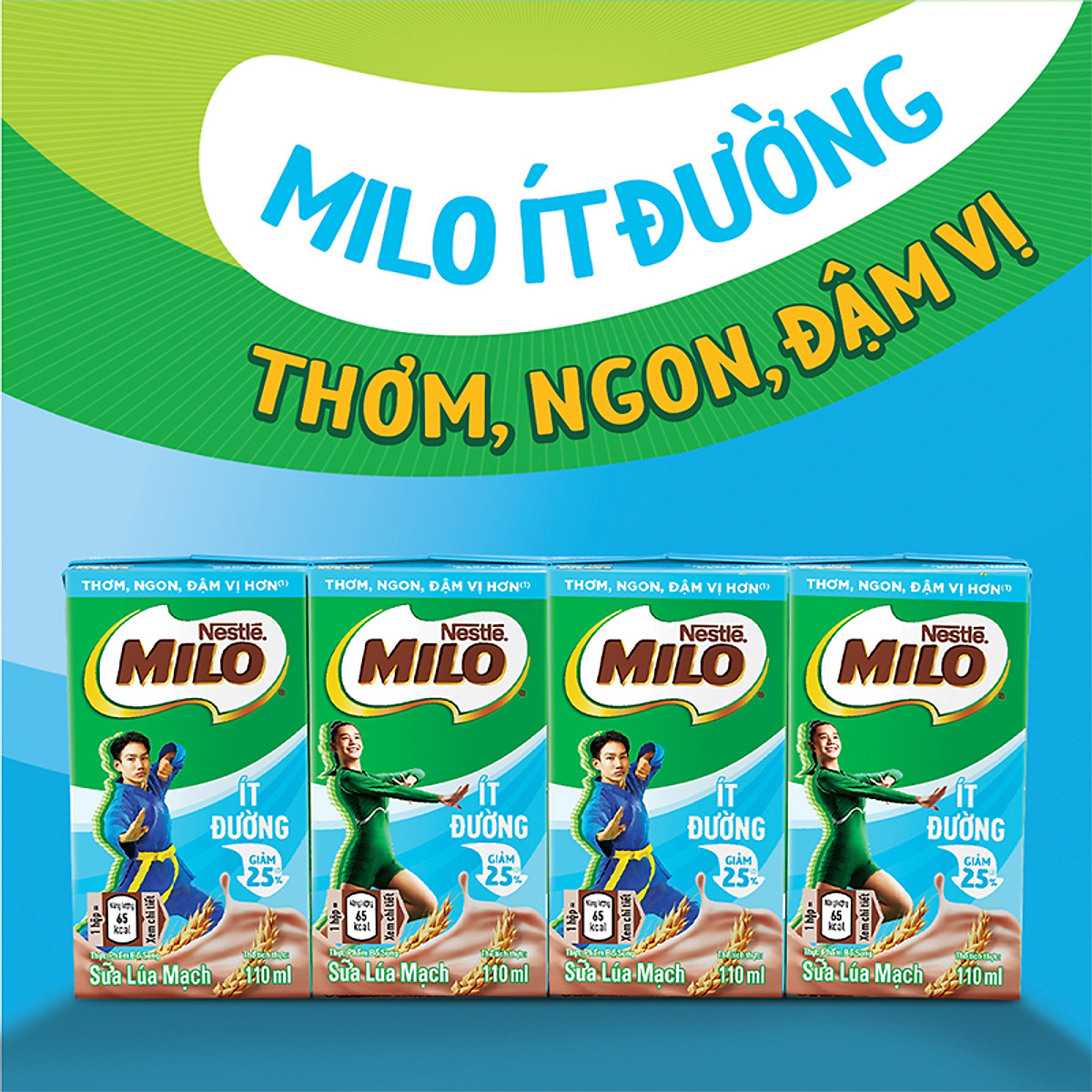 Sữa lúa mạch Nestlé MILO ÍT ĐƯỜNG - thùng 48 hộp x 110ml