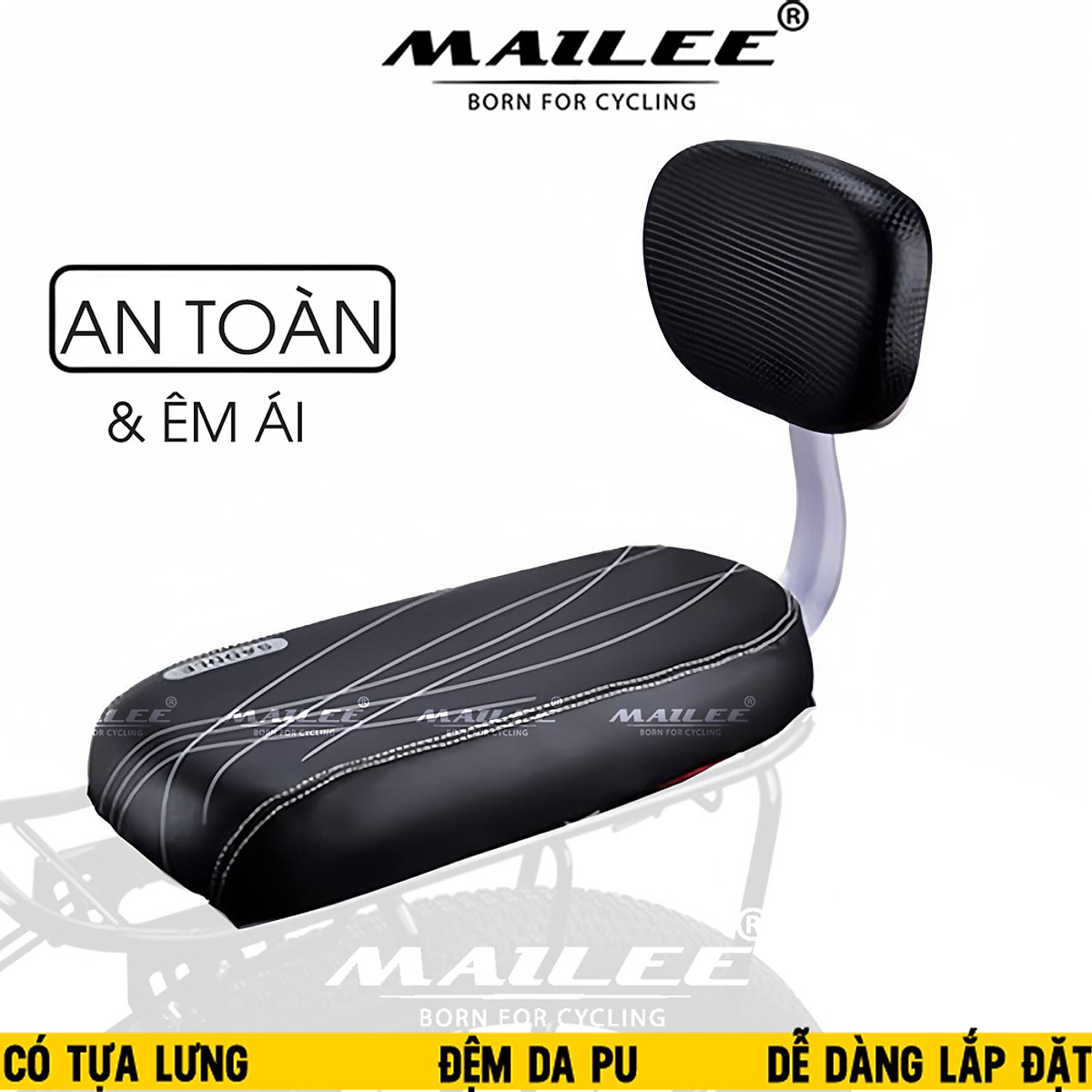 Ghế Yên Sau Xe Đạp Rời Cho Trẻ Gắn Baga sau Xe Đạp SADDLE SD-01 Có Tựa Lưng, khung sắt, đệm da PU - Mai Lee