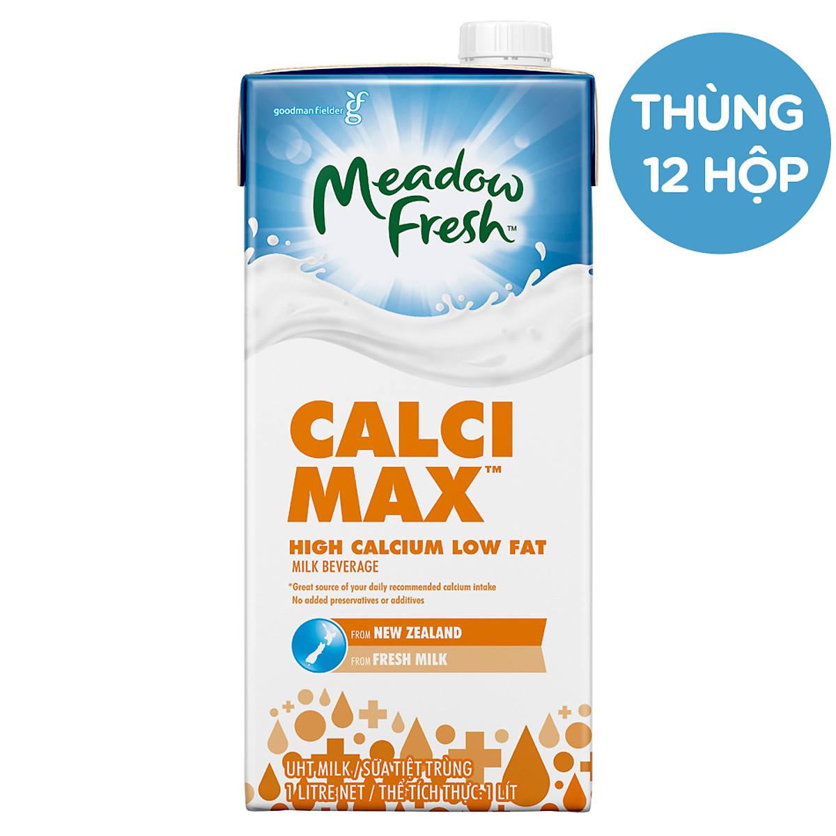Thùng 12 hộp Sữa Tươi Tiệt Trùng Giàu Canxi Ít Béo Meadow Fresh 1L hàng New Zealand