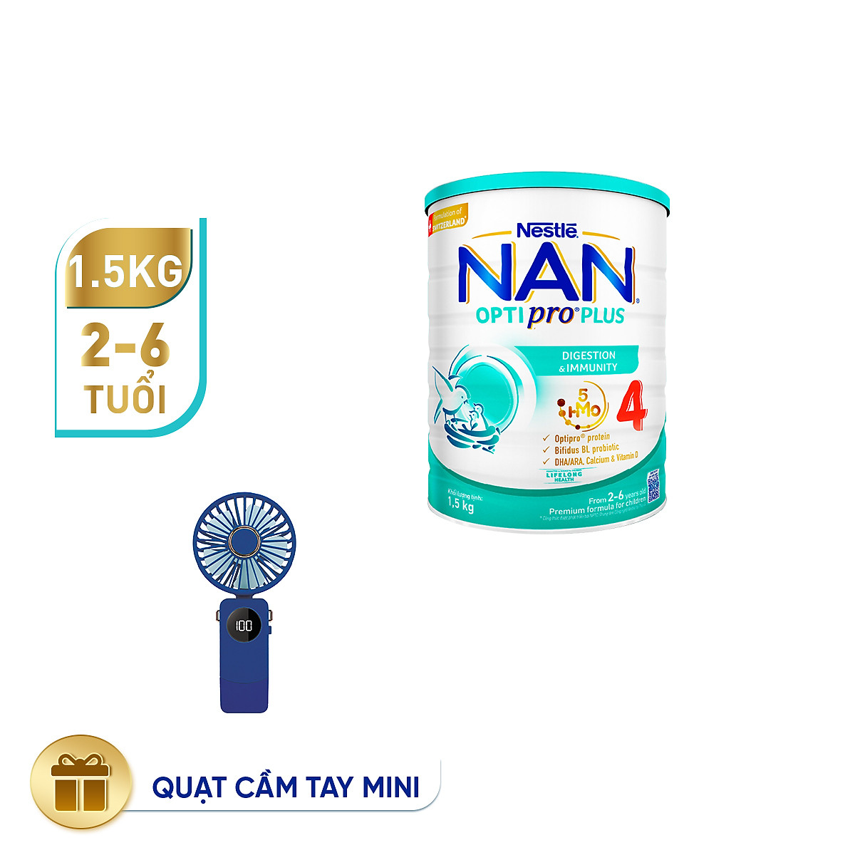 Sữa bột Nestlé NAN OPTIPRO PLUS 4 1500g/lon với 5HMO Giúp tiêu hóa tốt