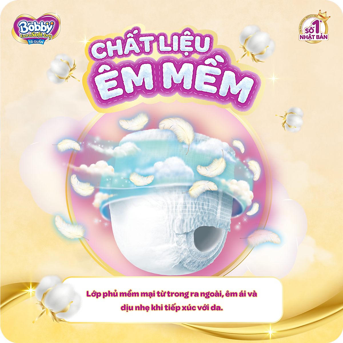 Tã dán êm mềm khô thoáng Bobby M46