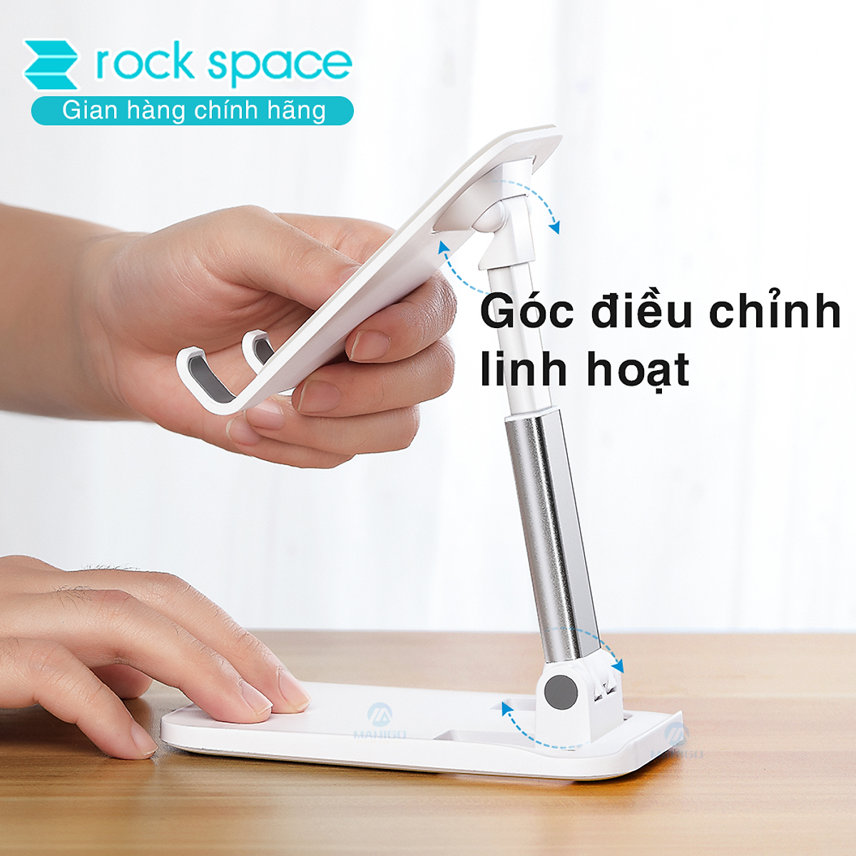 Giá đỡ điện thoại Rockspace có nâng hạ chống trượt làm bằng kim loại hàng chính hãng
