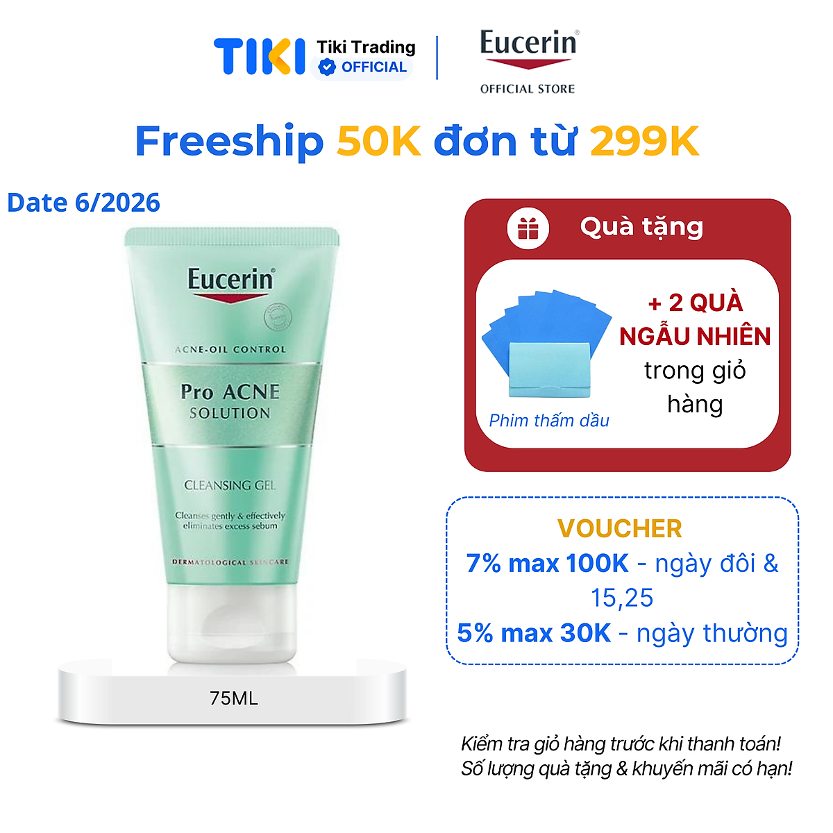 Gel rửa mặt giảm mụn Eucerin Pro Acne Cleansing Gel 75ml